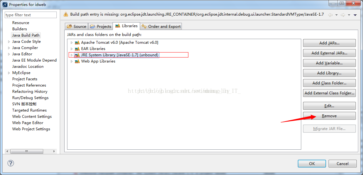 项目检出JRE问题(Unbound classpath container: 'JRE System Library [JavaSE-1.7]' in project 'idweb')